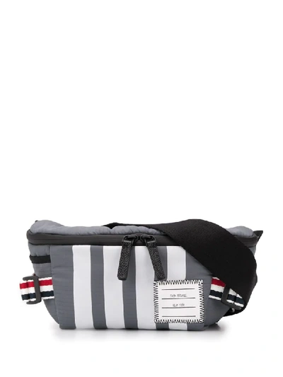 Thom Browne 4-bar Tricolour Webbing Ripstop Belt Bag In Grey