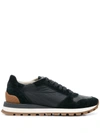 Brunello Cucinelli Suede And Leather Sneakers With Cushioned Sole In Blue