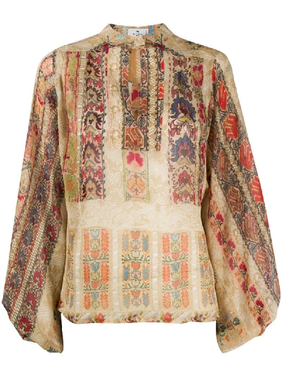 Etro Floral Print Bell-sleeve Blouse In Neutrals
