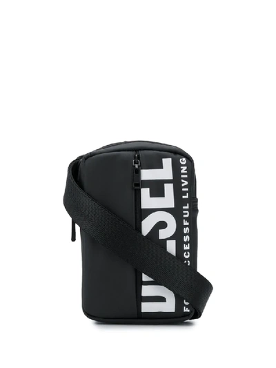 Diesel Logo Print Shoulder Bag In Black