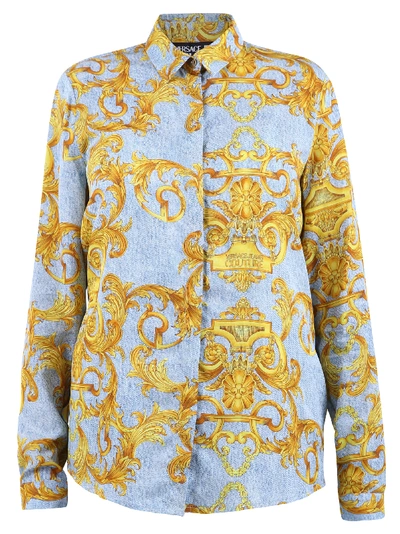 Versace Jeans Couture Printed Twill Shirt In Lightblue,gold
