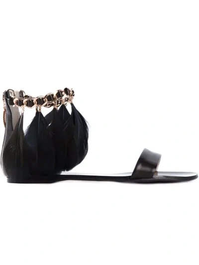 Anna Baiguera Feather Ankle Strap Sandals In Black