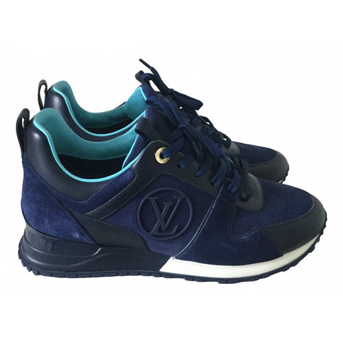 Pre-Owned Louis Vuitton Run Away Blue Suede Trainers | ModeSens