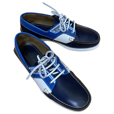 Pre-owned Prada Blue Leather Flats