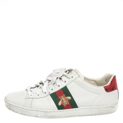 Pre-owned Gucci Ace White Leather Trainers
