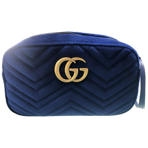 Pre-Owned Gucci Marmont Blue Velvet Clutch Bag | ModeSens