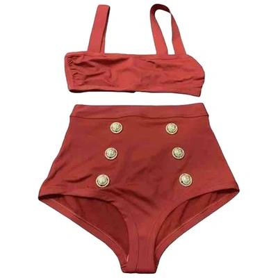 Pre-owned Balmain Red Lycra Swimwear