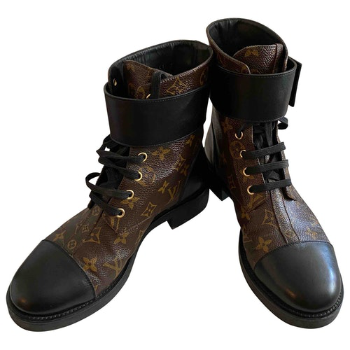Pre-Owned Louis Vuitton Wonderland Brown Cloth Ankle Boots | ModeSens
