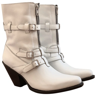 Pre-owned Celine Berlin White Leather Ankle Boots