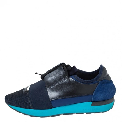 Pre-owned Balenciaga Race Blue Suede Trainers