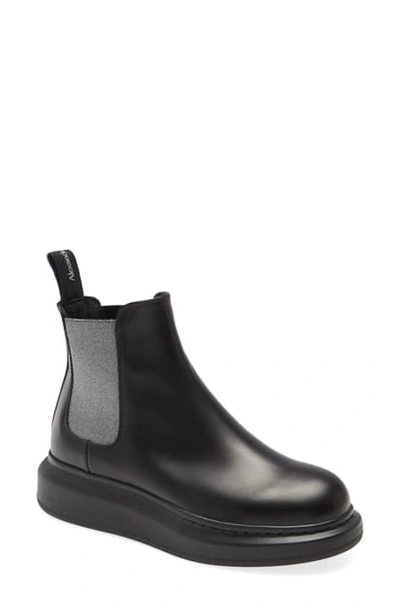 Alexander Mcqueen Glossed-leather Exaggerated-sole Chelsea Boots In Black/multicolor