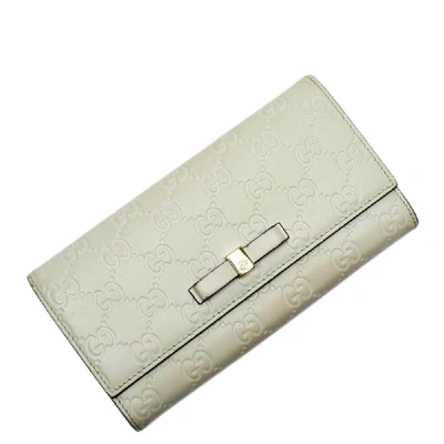 Pre-owned Gucci Ivory Microssima Leather Bow Continental Wallet In White