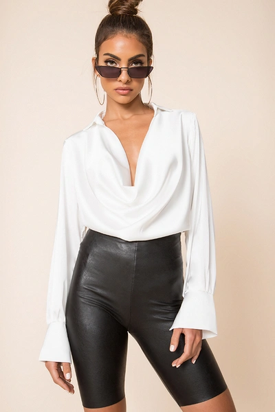 Superdown Tabbie Drape Plunge Top In White