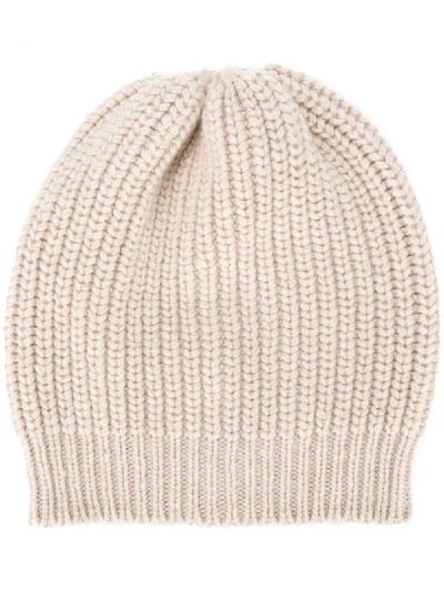 Brunello Cucinelli Purl-knit Ribbed-trim Beanie In Nude
