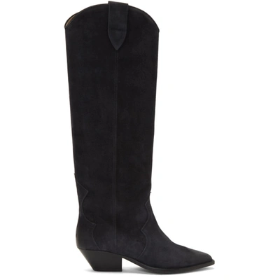 Isabel Marant Denvee Suede Cowboy Boots In Faded Black
