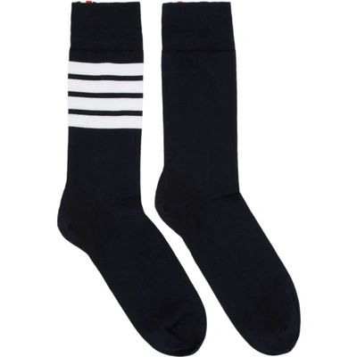 Thom Browne Navy 4-bar Mid-calf Socks In Blue