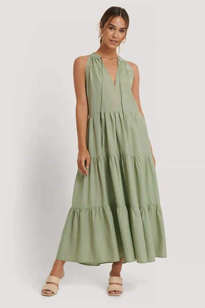 Na-kd High Frill Neck Flowy Dress - Green In Dusty Green | ModeSens