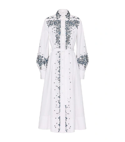 Valentino Beaded Cotton Poplin Shirt Dress In White,blue