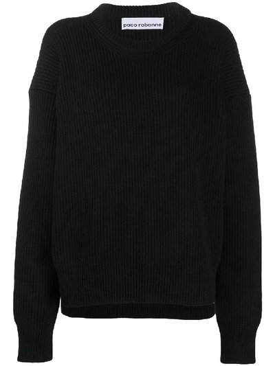 Paco Rabanne Oversized Cable Knit Jumper In Black