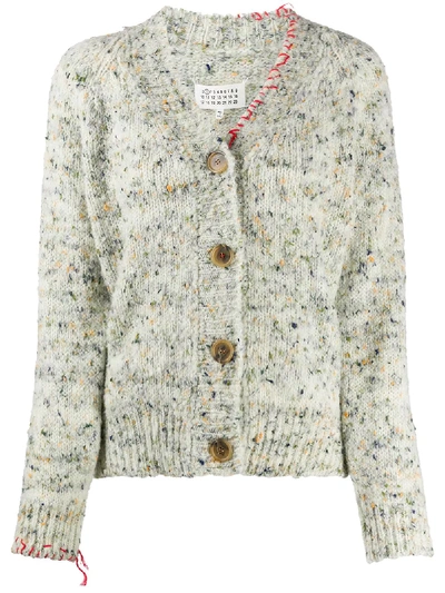 Maison Margiela Wool Cardigan With Contrast Stitch Details In White