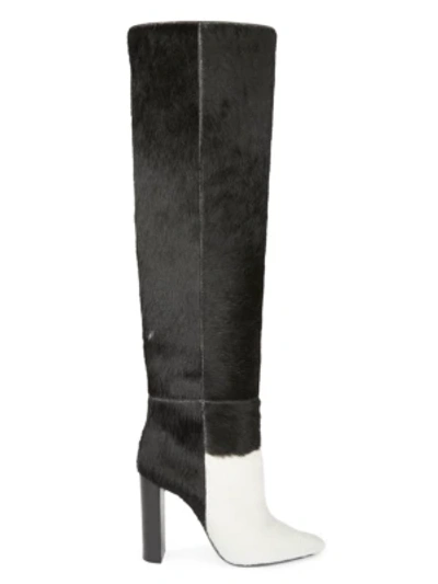 Saint Laurent Women's Soixante Seize Calf Hair Over-the-knee High Heel Boots In Black/ecru