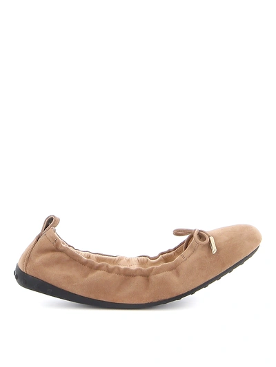 Tod's Nubuck Flat Shoes In Dark Beige