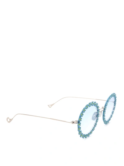 Eyepetizer Lul Flower Trimmed Round Sunglasses In Silver