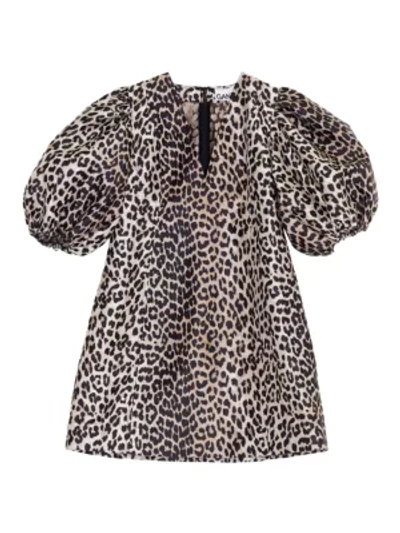 Ganni Leopard Jacquard Mini Dress In Phantom
