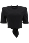 ATTICO CROPPED T-SHIRT WITH PADDED SHOULDERS,11441844