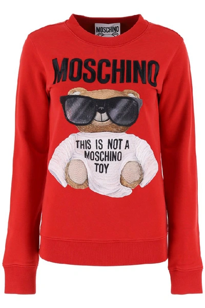 Moschino Teddy Bear Embroidery Hoodie In Red