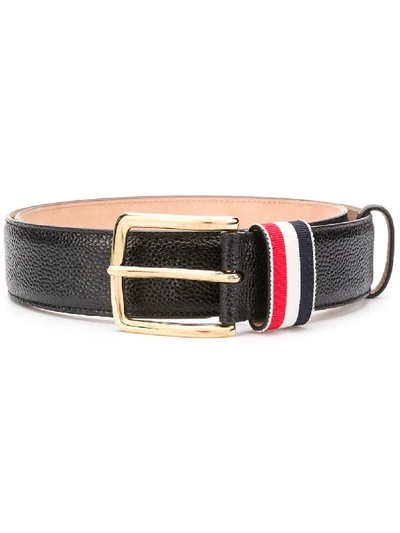 Thom Browne Striped Loop Pebbled Belt In Black