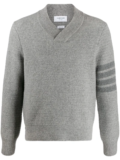 Thom Browne Tonal 4-bar Shawl Pullover In Grey