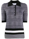 THOM BROWNE POW JACQUARD CLASSIC SS POLO WITH TIPPING STRIPES IN FINE MERINO WOOL