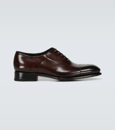 Santoni Business Shoes Oxford 12621 Calfskin Logo Brown