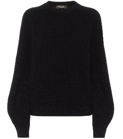 Loro Piana Crewneck Ribbed Knit Cashmere Sweater In 네이비