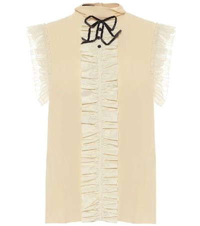 Gucci Sleeveless Silk Blouse In White