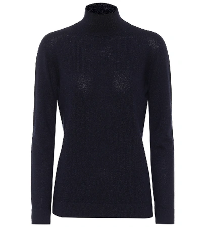 Agnona Cashmere Turtleneck Sweater With Tubular Finishing In Blue