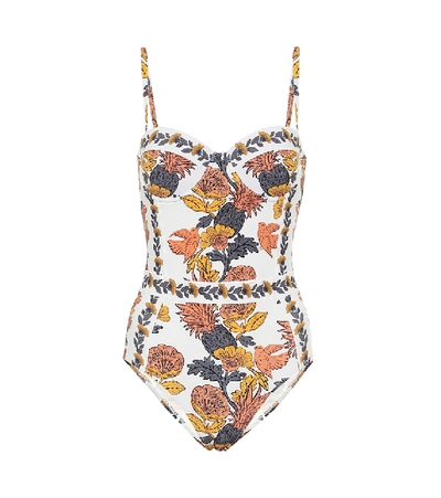 Tory Burch Floral Print Strapless Underwire One-piece Swimsuit In Orange Wonderland Vine