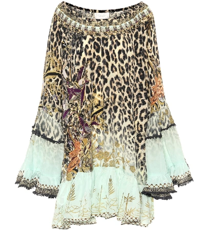 Camilla Off-shoulder Printed Silk Minidress In Multicoloured