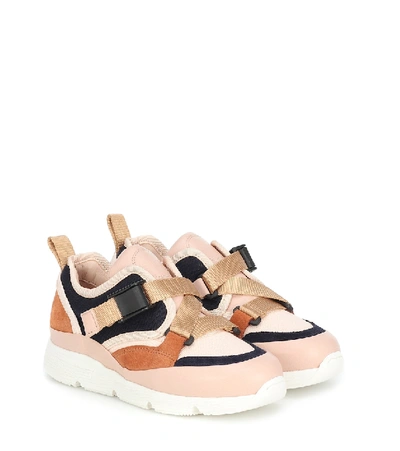 Chloé Kids' Buckle Fastening Low-top Sneakers In Brown