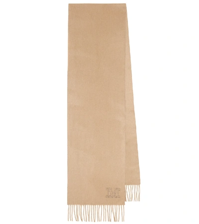 Max Mara Camel-coloured Cashmere Scarf With Fringes In Beige