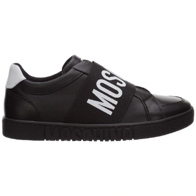 Moschino Slip On In Leather With Logo Band In Black