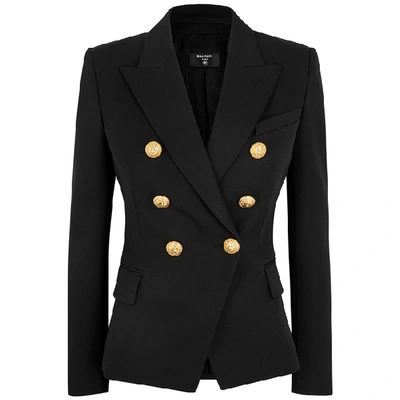Balmain Women Black Double-breasted Jacket With Branded Buttons And Asymmetric Cut In Wool Woman