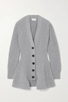 ALEXANDER MCQUEEN ASYMMETRIC RIBBED WOOL AND CASHMERE-BLEND CARDIGAN