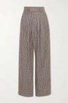 BRUNELLO CUCINELLI PLEATED HOUNDSTOOTH LINEN, WOOL AND SILK-BLEND WIDE-LEG PANTS