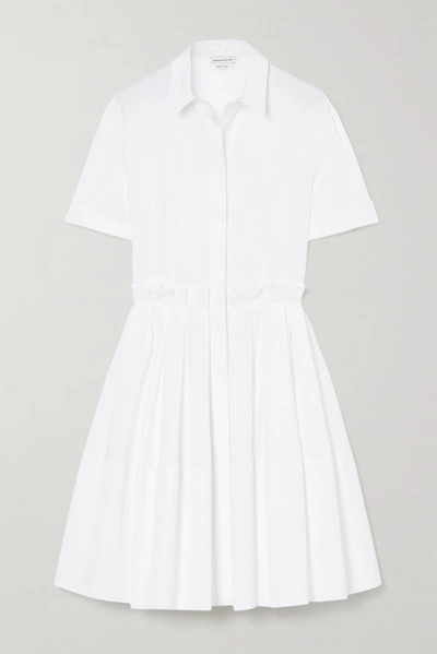 Alexander Mcqueen Ruffle Waist Pleated A-line Dress In White