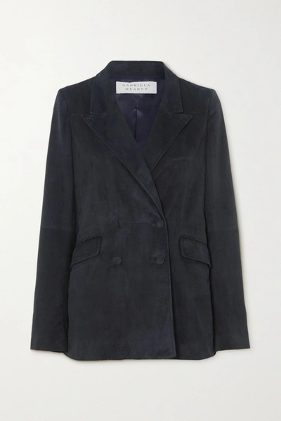 Gabriela Hearst Angela Double-breasted Suede Blazer In Navy