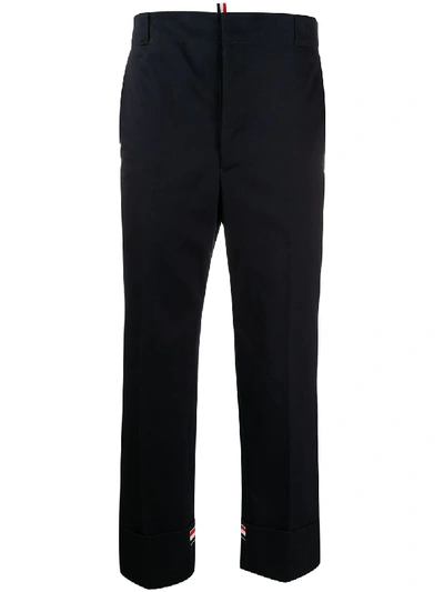 Thom Browne Straight-leg Cuffed Trousers In Blue