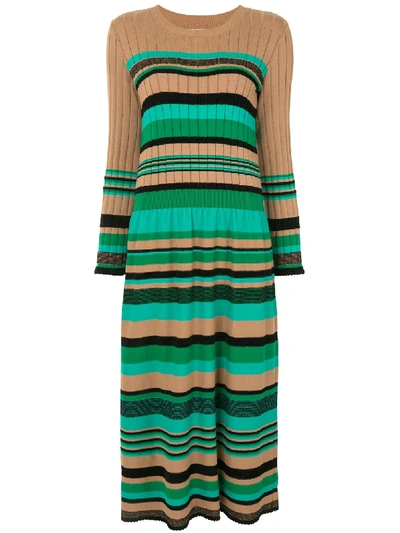 Coohem Ribbed Striped Knit Dress In Brown