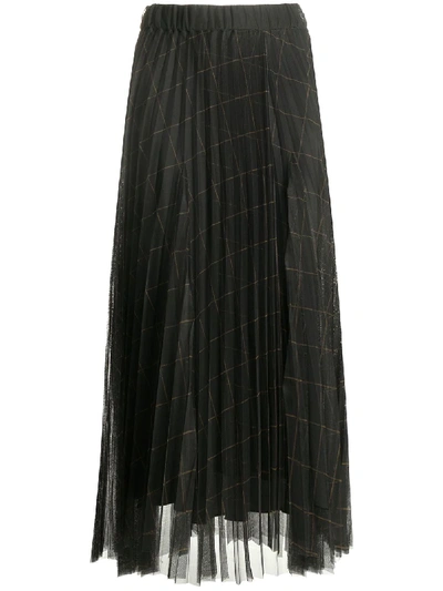 Brunello Cucinelli Checkered Tulle Pleated Skirt In Grey